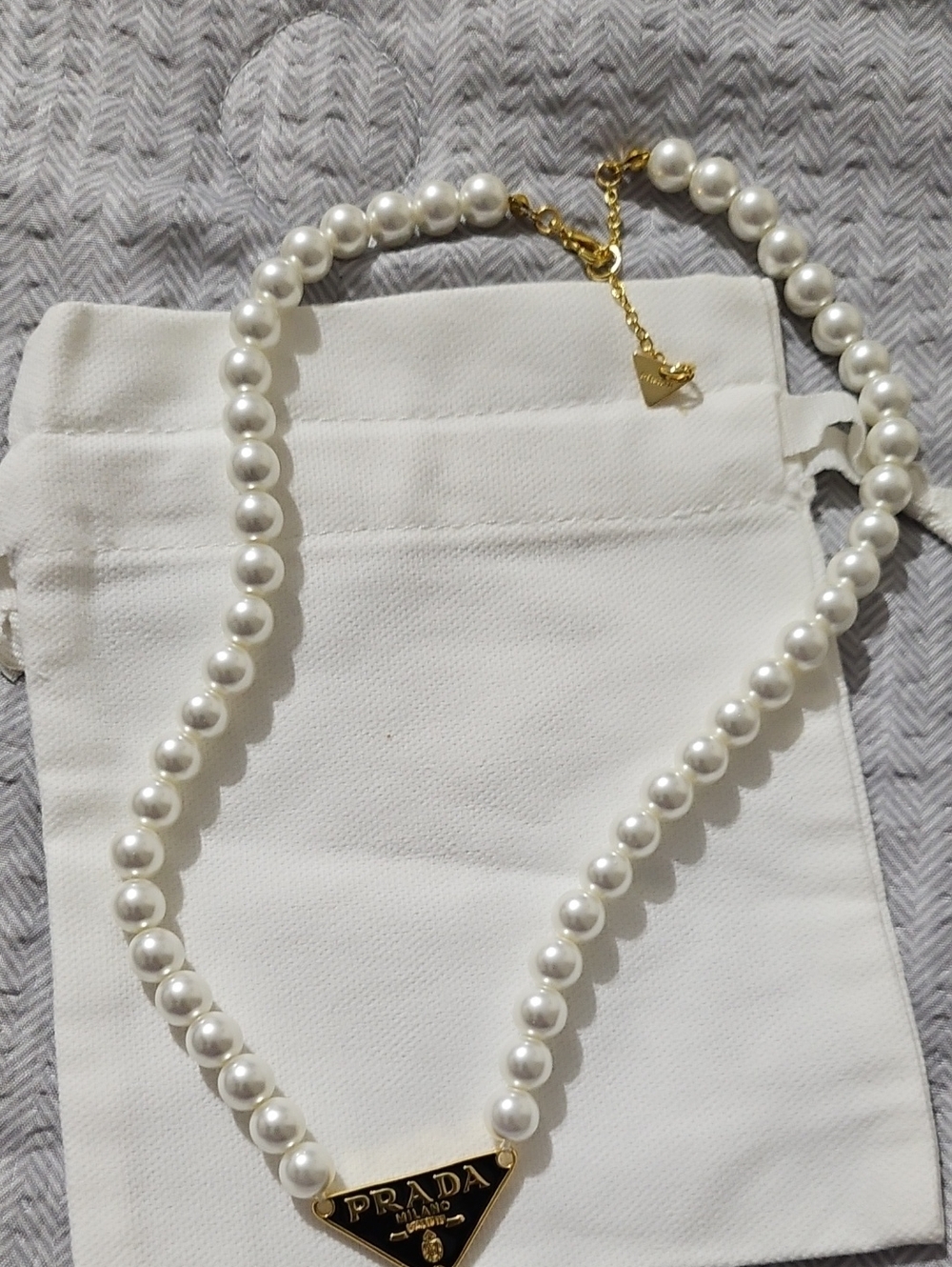 Elegant White Pearl Necklace with Gold Logo Pendant#luxury
